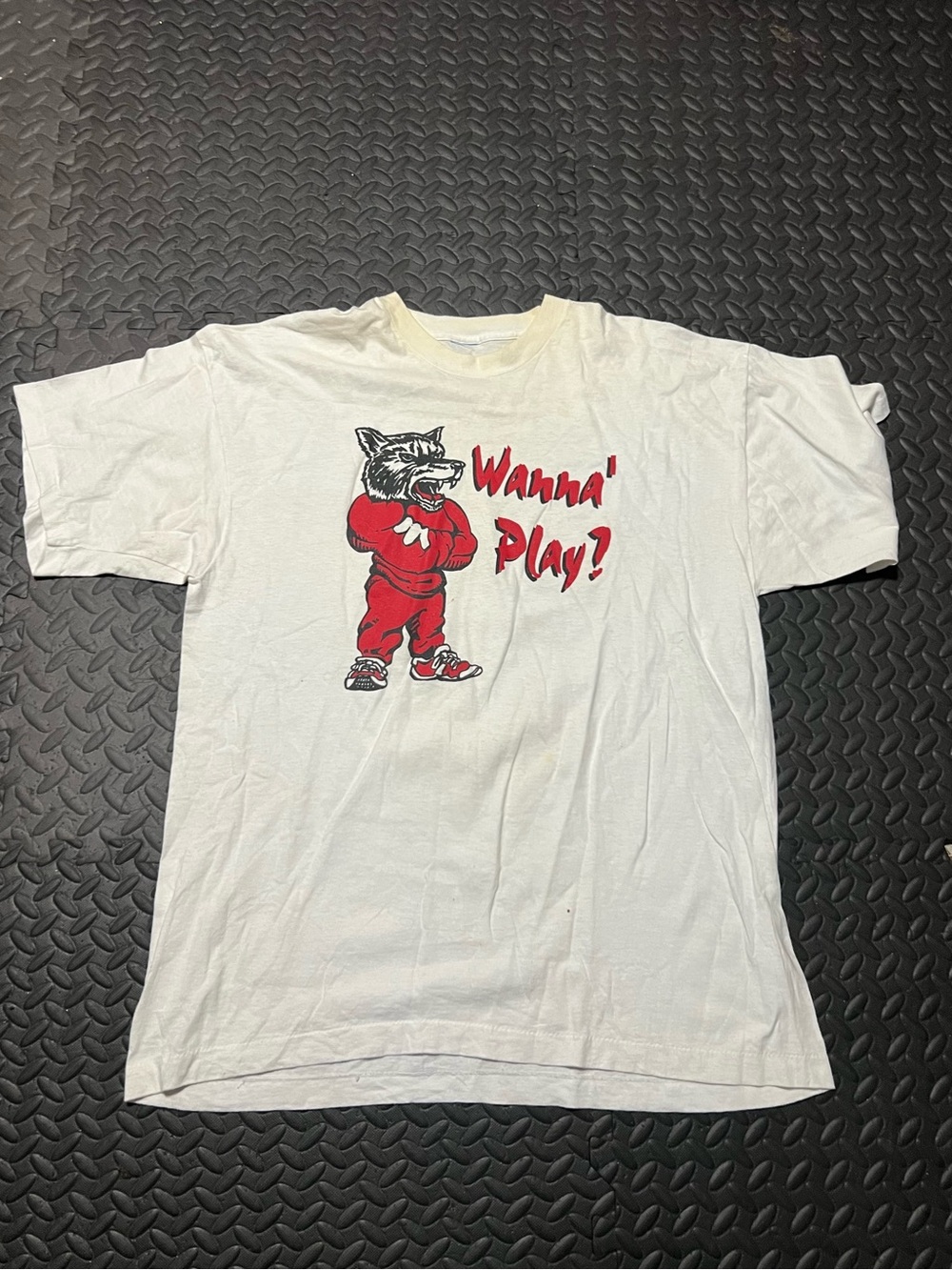 Fruit of the Loom White Tee with Red Wolf Graphic